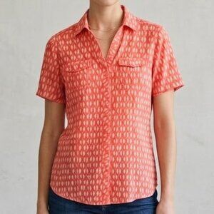 Women's Coral Shirt Large Button Front Short Sleeve Bit & Bridle Front Pockets